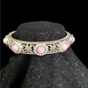 Judith Ripka sterling silver cuffed hinged bracelet with pink stones